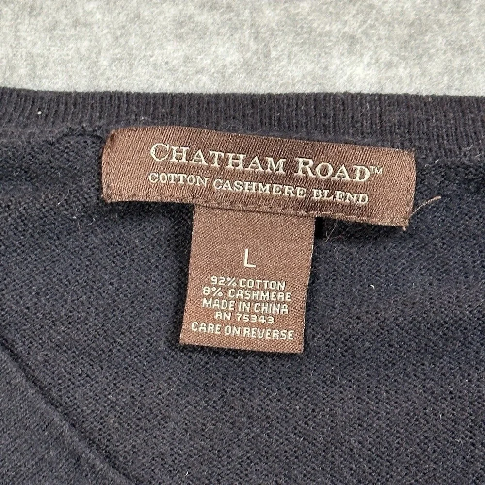 Chatham Road Cotton‎ Cashmere Blend V Neck Sweater Mens L Navy Soft Knit